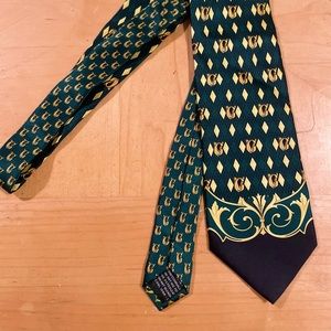 Green and Gold Versace Tie with Art Deco print.